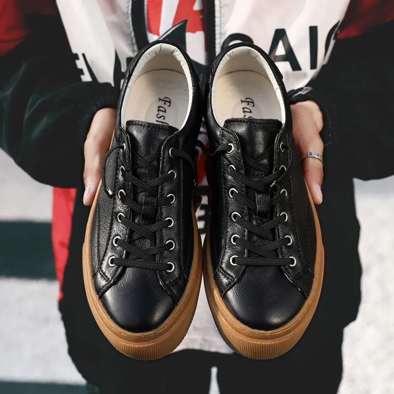 Men's leather sneakers, fashionable, comfortable, casual platform soles, oxford shoes, elastic board shoes, small white shoes