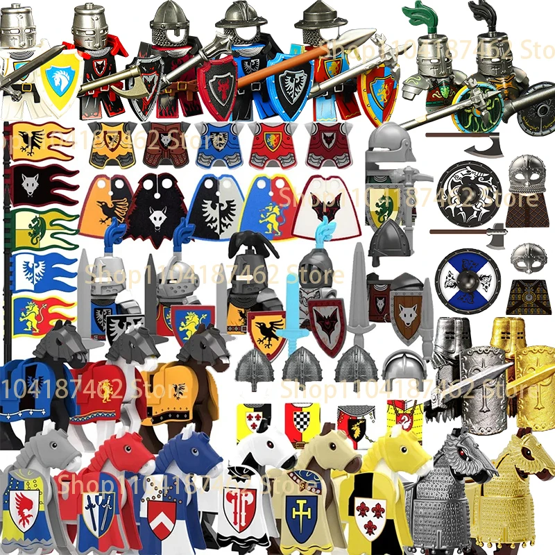Medieval Knight Army Set with Green Dragon and Wolf Warrior Building Blocks