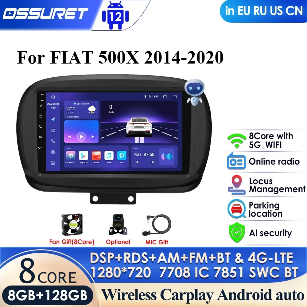 

4G-LTE Autoradio 9'' Car Radio Android 12 for FIAT 500X 2014-2020 Audio Stereo GPS Multimedia Player DSP WIFI Bluetooth CarPlay