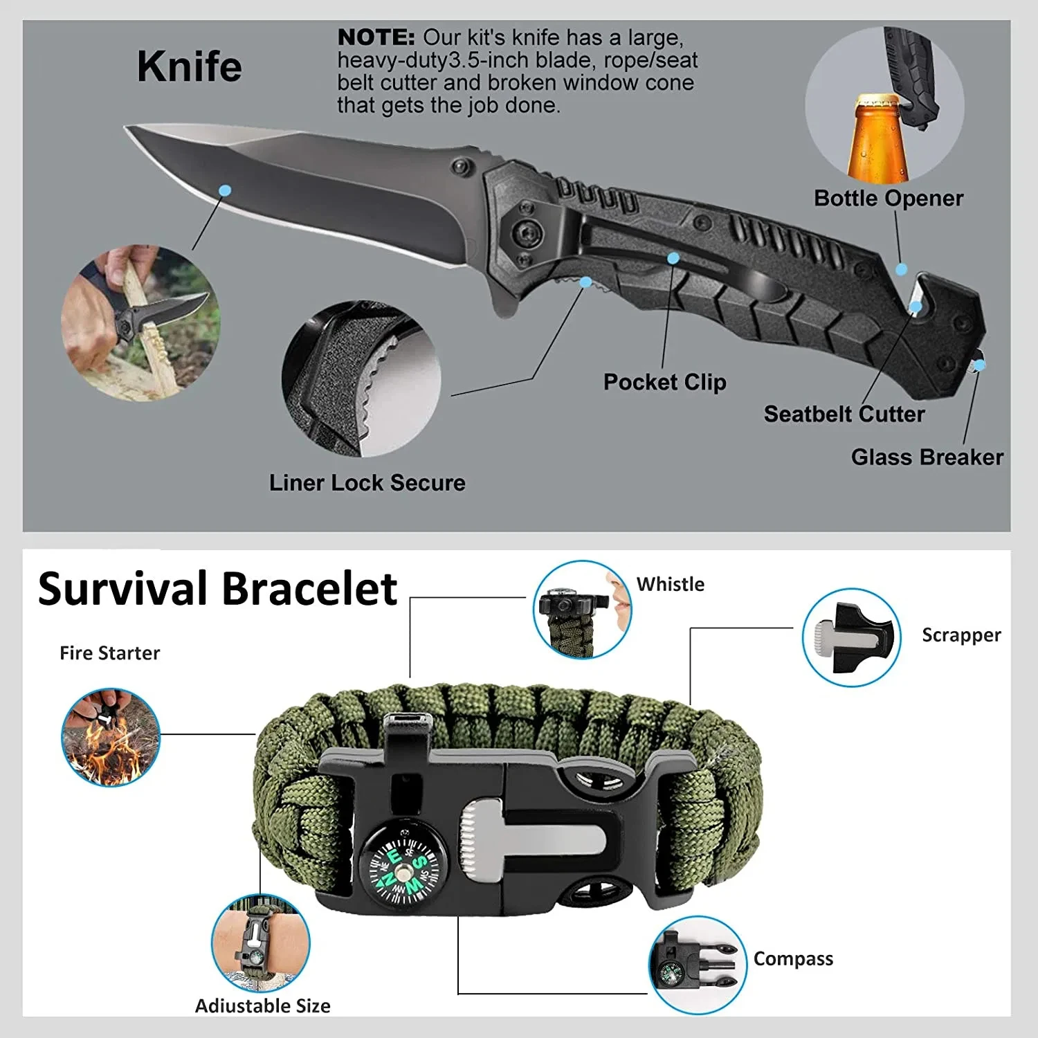 Mini Portable Survival Kit Outdoor Survival Tools for Adventure Casual Camping Tours and Hiking Packaged in Bag 4