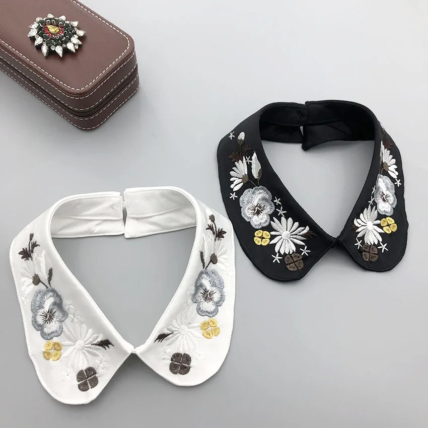

Female Floral Embroidery Shirt Fake Collar Woman Shirt Detachable Collar Lapel Blouse Top Female False Collar Clothes Accessory