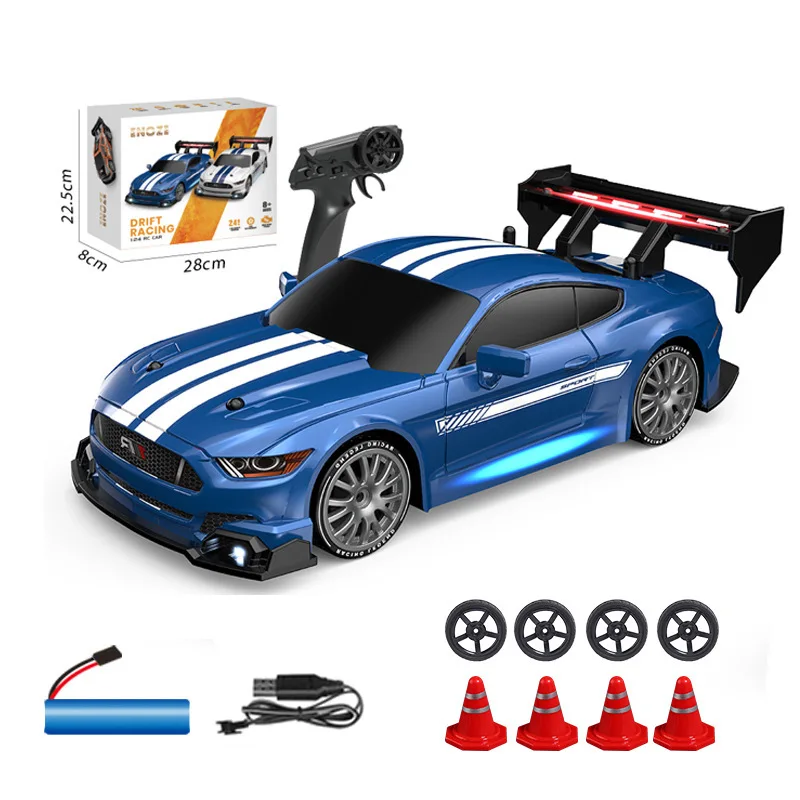 1:24 2.4G High Speed RC Drift Vehicle Racing Cars 4WD Mustang Replaceable Tire Remote Control Car Competition Race Car Boys Toy 5