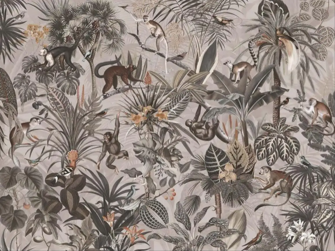 quarto, pintura de parede, americano, tropical, selva,