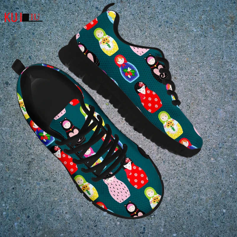 

KUILIU Matryoshka Print Shoes Women Platform Casual Outdoor Footwear Brand Designer Sneakers Comfortable Mesh Dropshipping