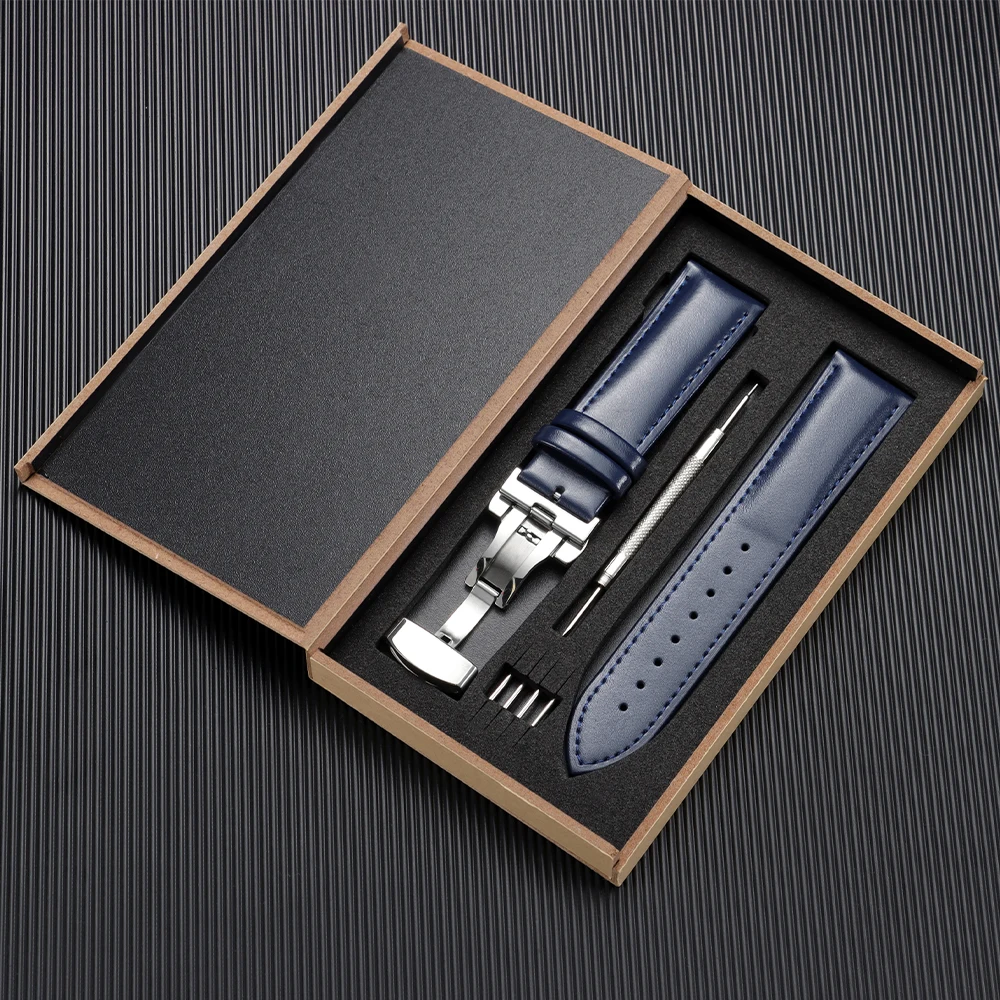 Luxury Genuine Leather Watchband - Men's and Women's Business Wristwatch Strap with Gift Box