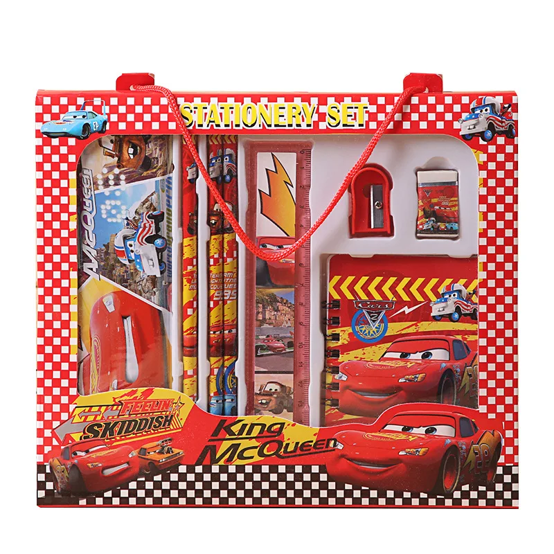 Disney Spiderman Cars Stationery Set Frozen Elsa Children'S Cute Cartoon Student Pencil Box Righello Pen Action Figure Regali Per Bambini