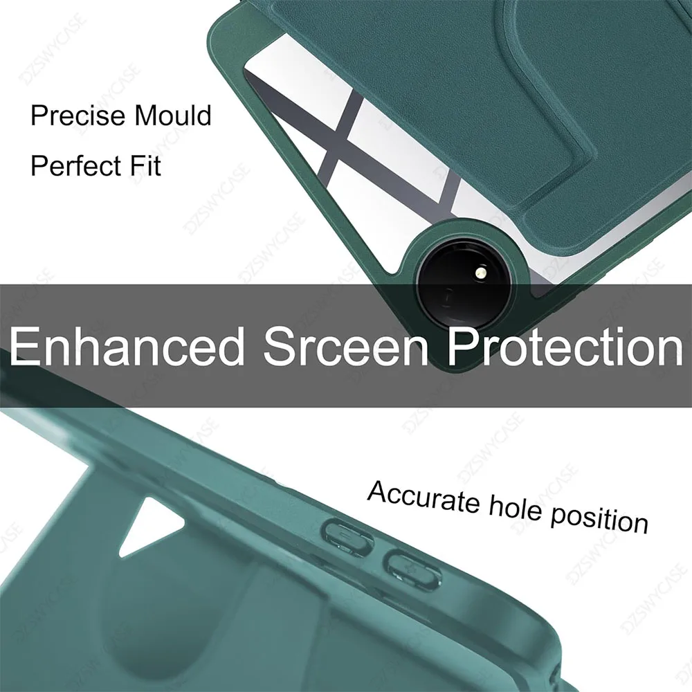 Enhanced Tablet Case with Pencil Holder, 360° Rotating Stand, Transparent Acrylic Cover, Auto Wake/Sleep Function