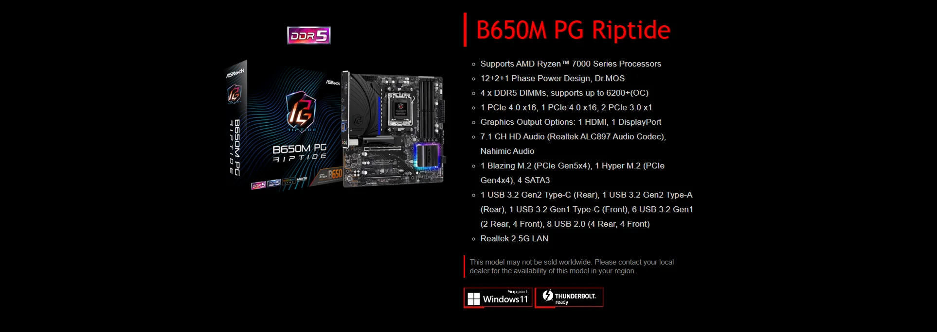 ASROCK B650M PG Riptide Micro-ATX AMD B650 DDR5 6200(OC) MHz
