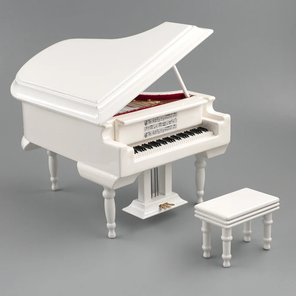 Miniature Grand Piano Model with Stool Mini Musical Instrument 1/12 Dollhouse 1/6 Action figure Accessories bjd 1/8 1/10 1/14