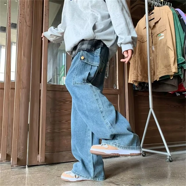 Men Baggy Jeans Wide Leg Denim Pants Hip Hop Vintage Style Loose Trousers  Casual