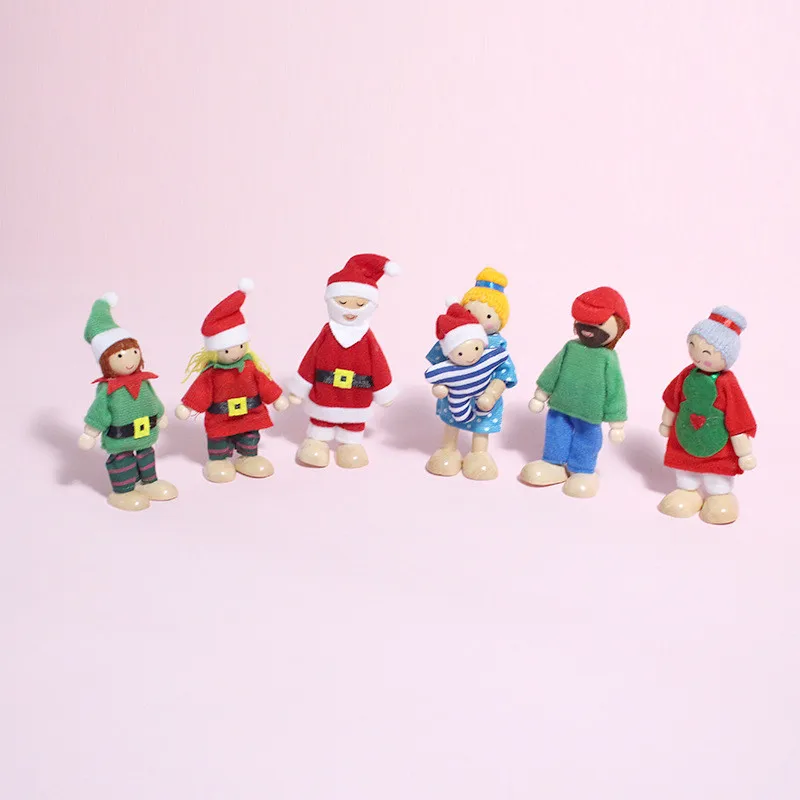 Wooden Doll Toys Set Dollhouse Family Dolls Figures Dressed Characters Children Kids Pretend Toy Gifts 3