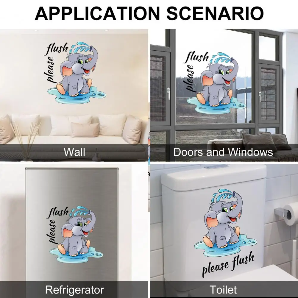 Toilet Sticker Cartoon Elephant Pattern Wall Tile Sticker Decal Self-adhesive Waterproof Bathroom Toilet Wall Decal Home Decor