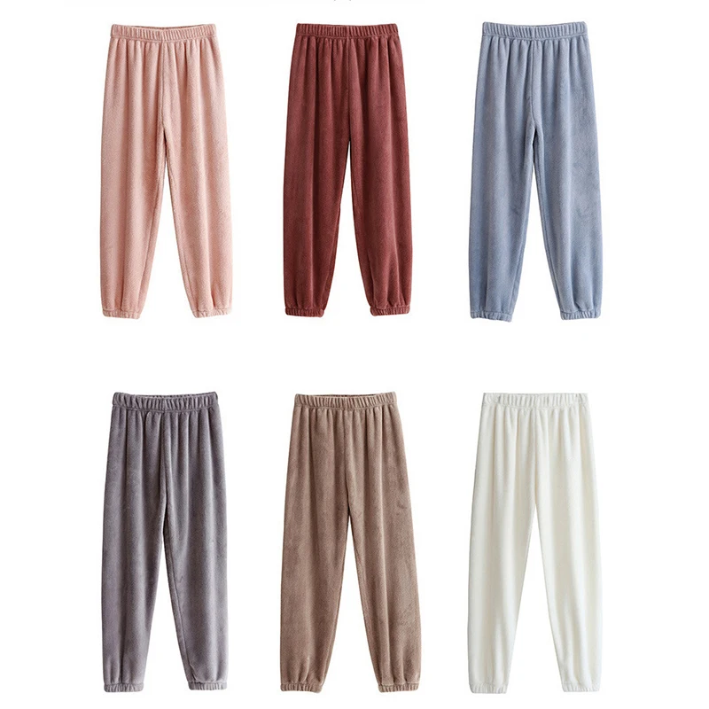 

Женские зимние теплые фланелевые пижамные штаны, теплая одежда для отдыха, женская одежда для сна, повседневные домашние штаны, одежда из кораллового флиса
