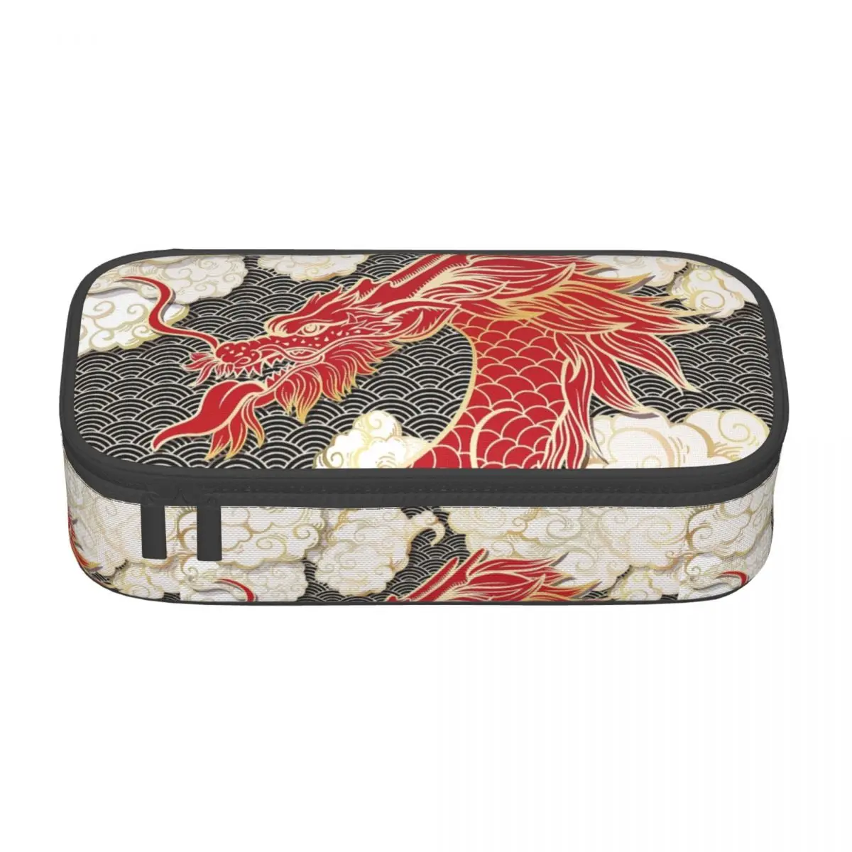 Chinese Red Dragon Totem Pattern Korean Pencil Cases Large Storage Pencil Box