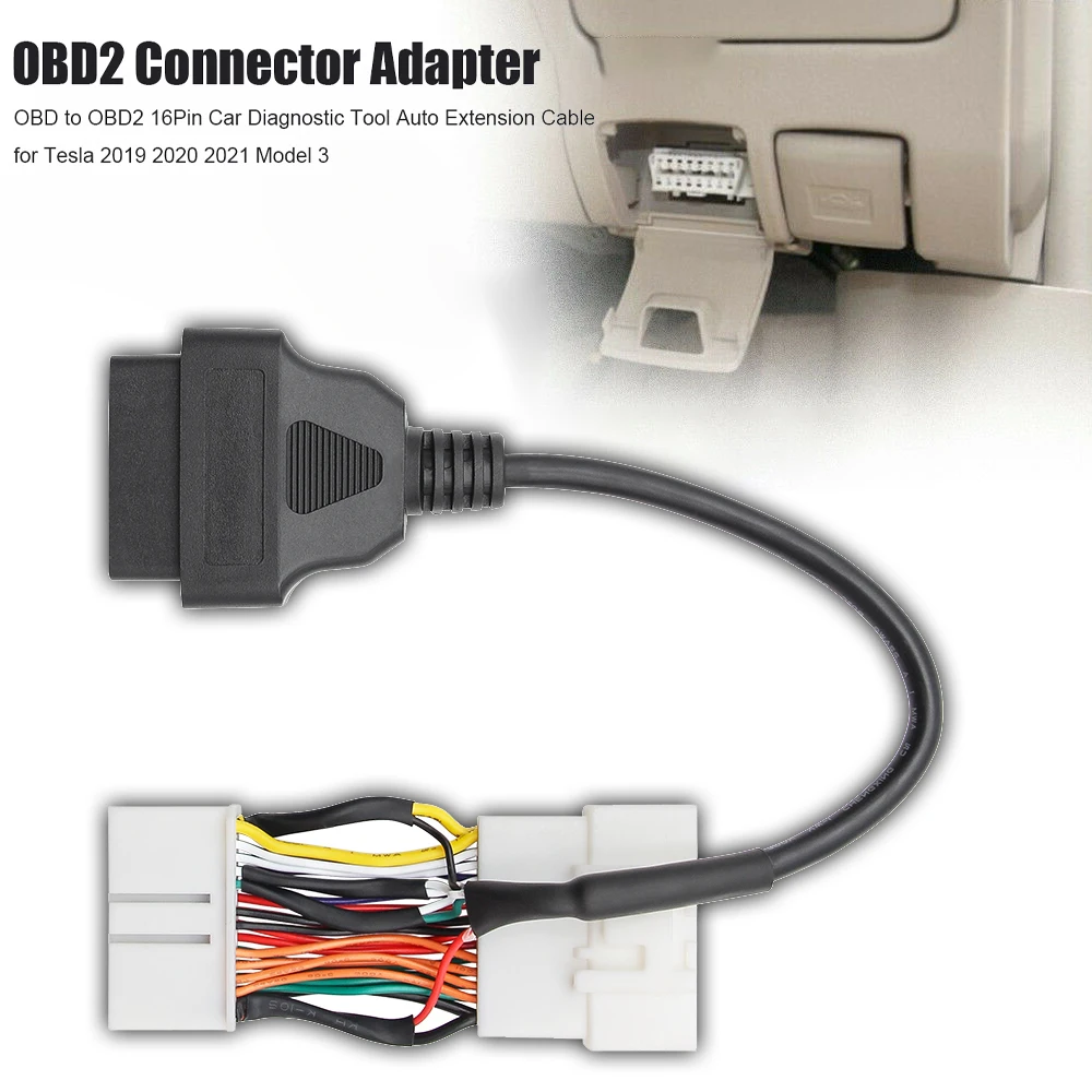 Cylinder Stethoscope OBD2 Car Connector Adapter OBD To OBD2 16Pin Car Diagnostic Tool Auto Extension Cable For Tesla 2019 2020 2021 Model3 Car Cables car inspection equipment