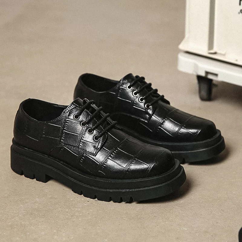 

2022 New Fashion Thick Soled Men's Leather Shoes Business Shoes Man Black Chunky Shoes Male Loafers Waterproof Zapatillas Hommes