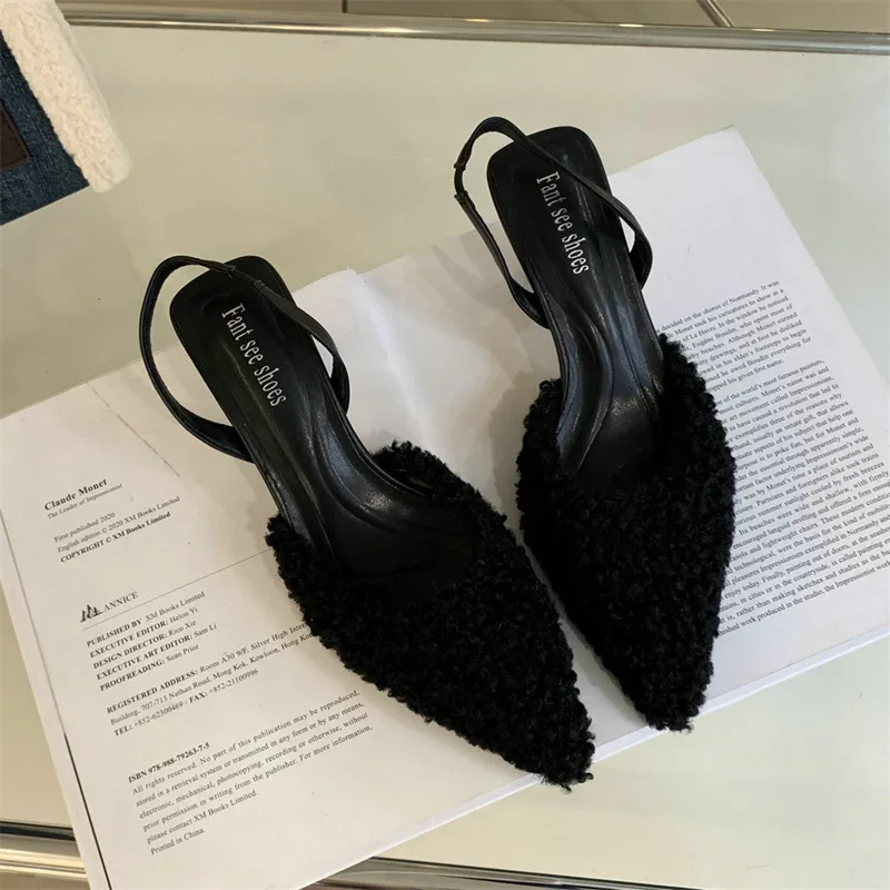 Fur Women High Heels Shoes Pointed Toe Fashion Sexy Slippers New Designer Party Dress Pumps Luxury Zapatillas Mujer 6
