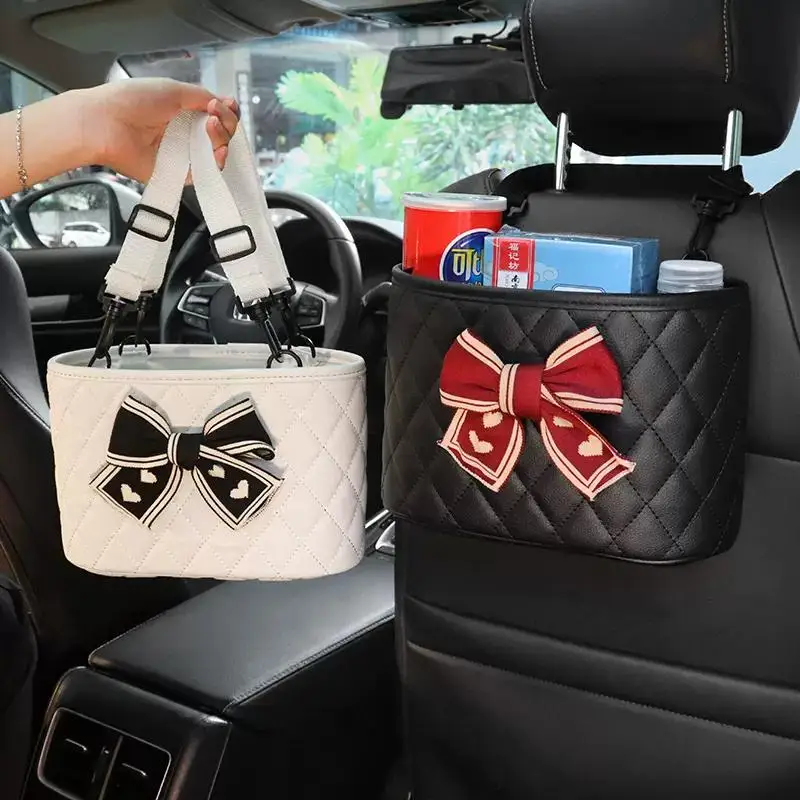 

Car Seat Back Organizer Large Capacity Storage Pocket Seat Crevice Net Handbag Holder Luxury Leather Mesh Bag Automotive Goods