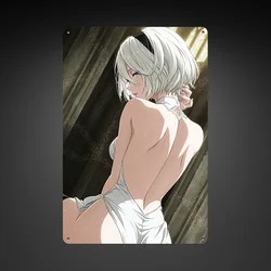 Seductive Anime - Inspired Metal Wall Art: White - Haired Character with Dark Ensemble - 14x20cm (Aluminum sign)