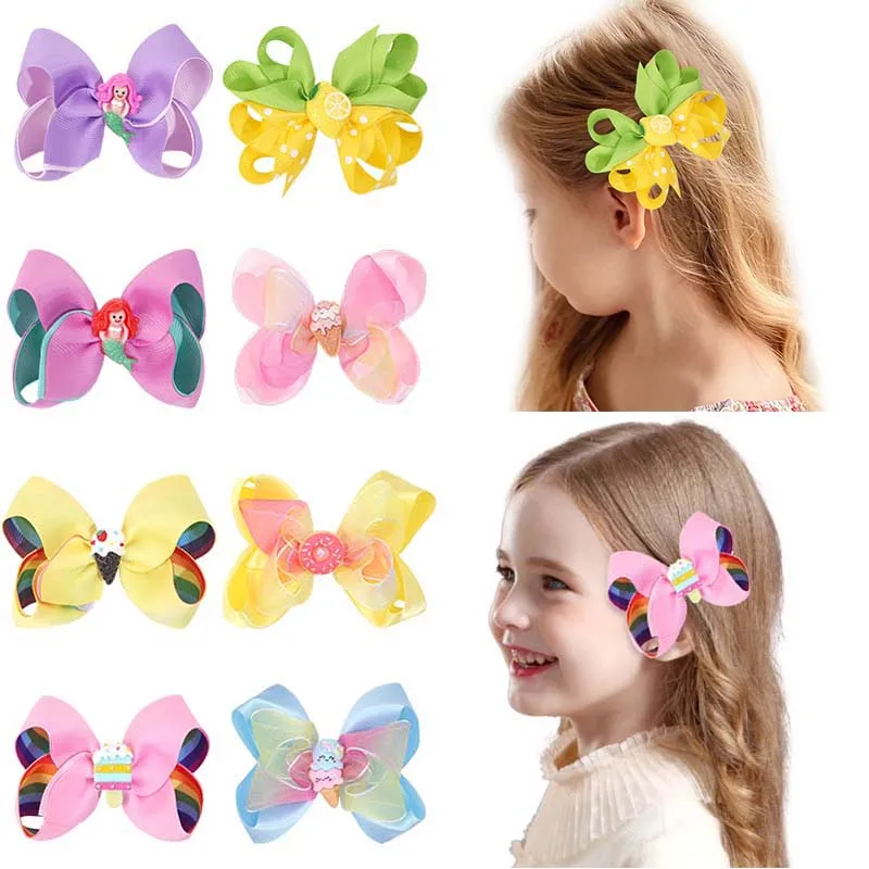 

Oaoleer Fashion Summer Hair Bow Clips for Baby Girls Cute Cartoon Ice Cream Mermaid Hair Pin Barrettes Boutique Hair Accessories