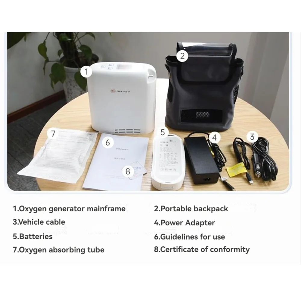 Rechargeable Oxygen Concentrator 1L-5L Adjustable 90% Pure Oxygen Portable Home Machine for Elderly Travel Outdoors