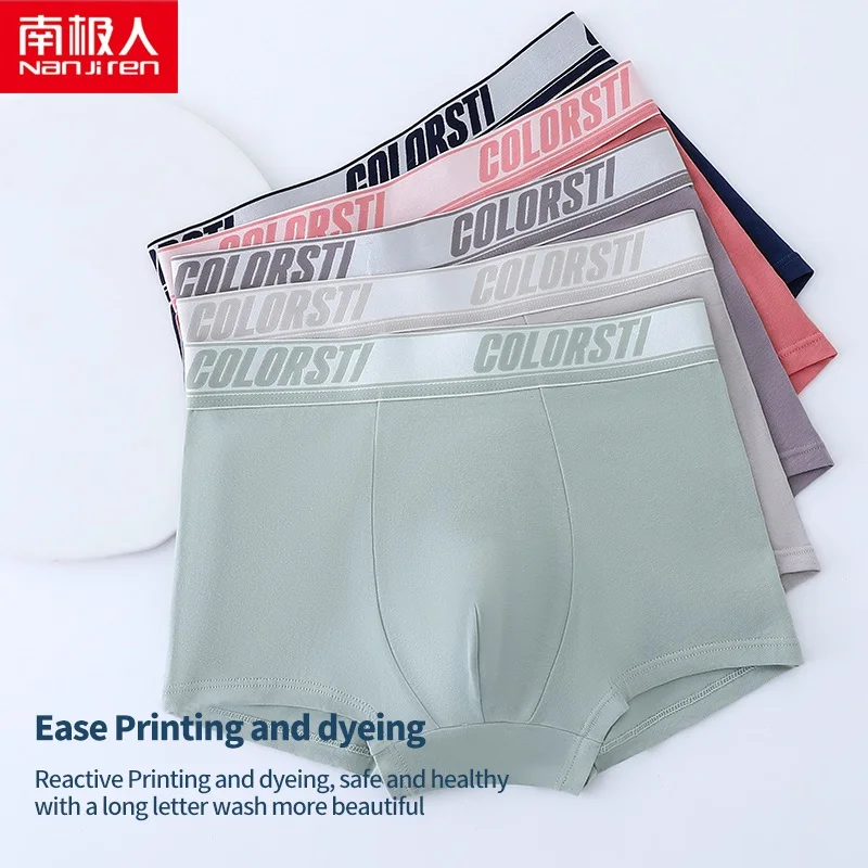 Nanjiren Pure Cotton Men Underwear Double Layer Antibacterial  Boxer Sport Soft Solid  Underpants High Elastic 4pcs Male Panties