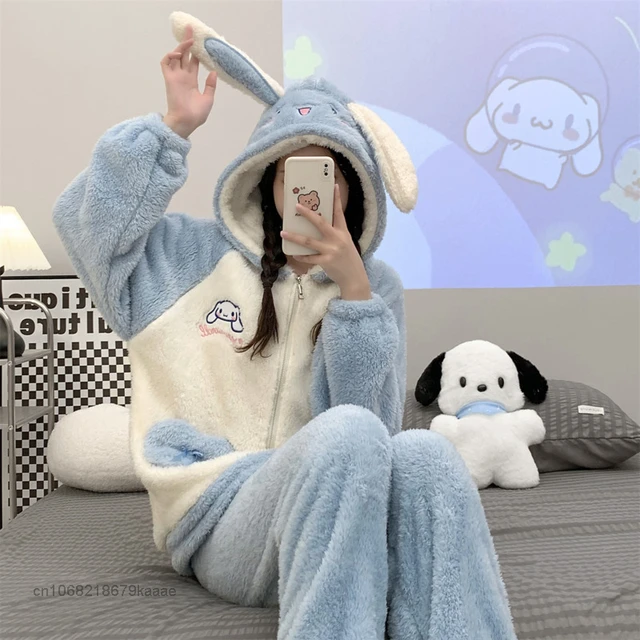 Sanrio Cinnamoroll Plush Pajamas 2 Piece Set Women Cute Cartoon