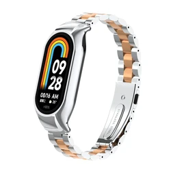 Premium Stainless Steel Watch Strap with Metal Case Bracelet for Smartwatch Accessories (Silver RoseGold)