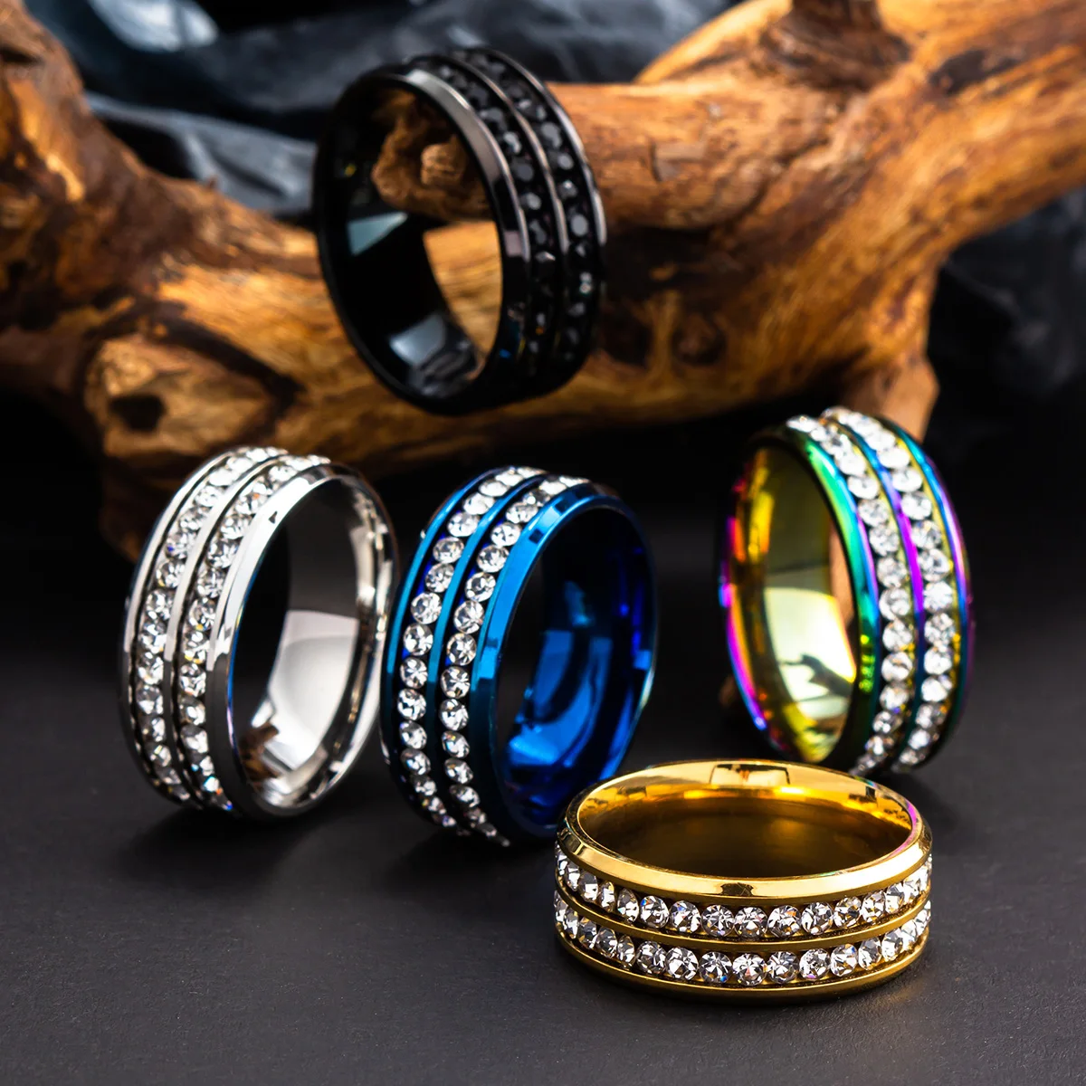Titanium Steel Couple Ring Zircon Decor Party Jewelry Finger Accessories Young Girls