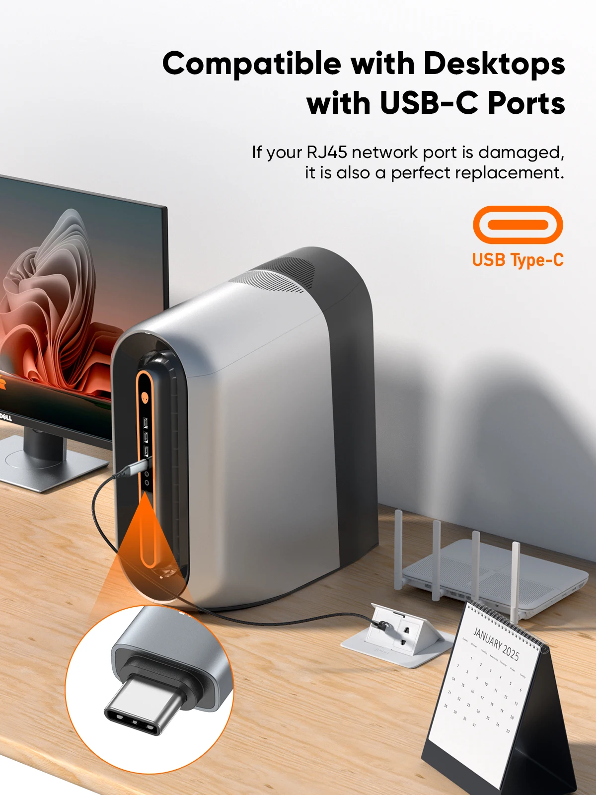 CableCreation USB C RJ45 이더넷 케이블 1000Mbps 기가비트 CAT6 일체형 LAN 네트워크 케이블 알루미늄 커넥터 안정적 전송 어댑터 불필요 맥북 아이폰15 갤럭시S24 태블릿