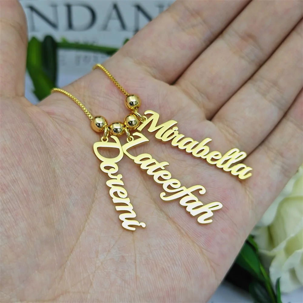 2023 Custom Name Beaded Necklace Personalize Gold Plated Stainless Steel Family Name Necklace For Women Jewelry Gifts
