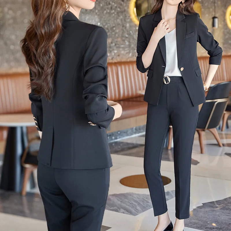 

Black Suit Set Women's Spring and Autumn Workplace Manager Interview Formal Wear Work Clothes Business Wear Suit Jacket Spring