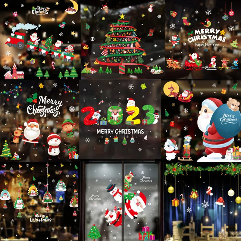 Christmas Decoration Electrostatic Window Stickers Shop Window Atmosphere Layout Traceless Colored Glass Door Stickers