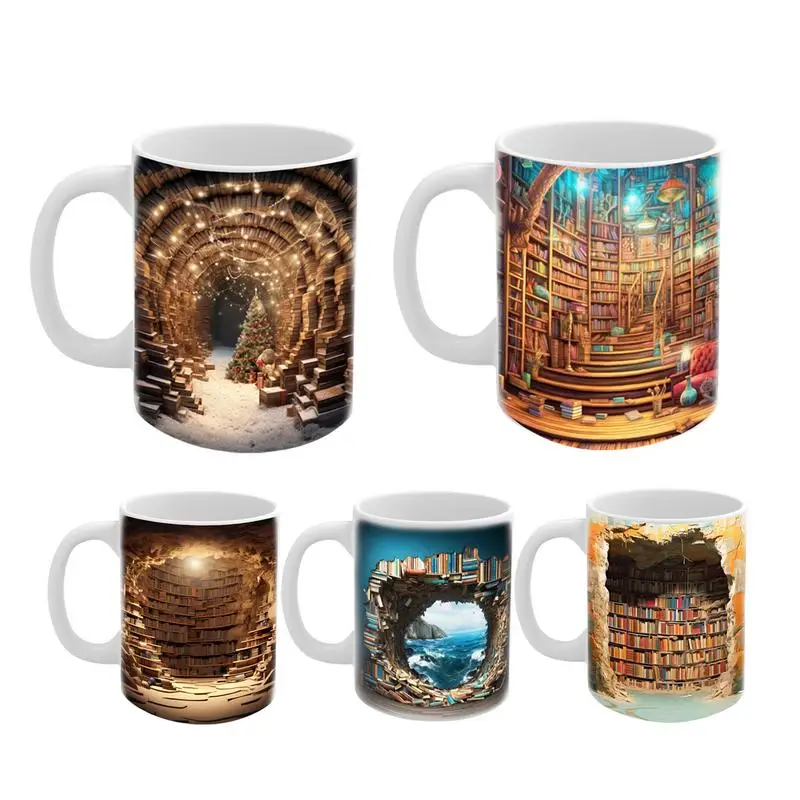

Library Bookshelf Mug Portable 3D Novel Coffee Mug Book Lovers Coffee Mug Librarian Coffee Mug Book Club Cup Gift Mugs Supplies