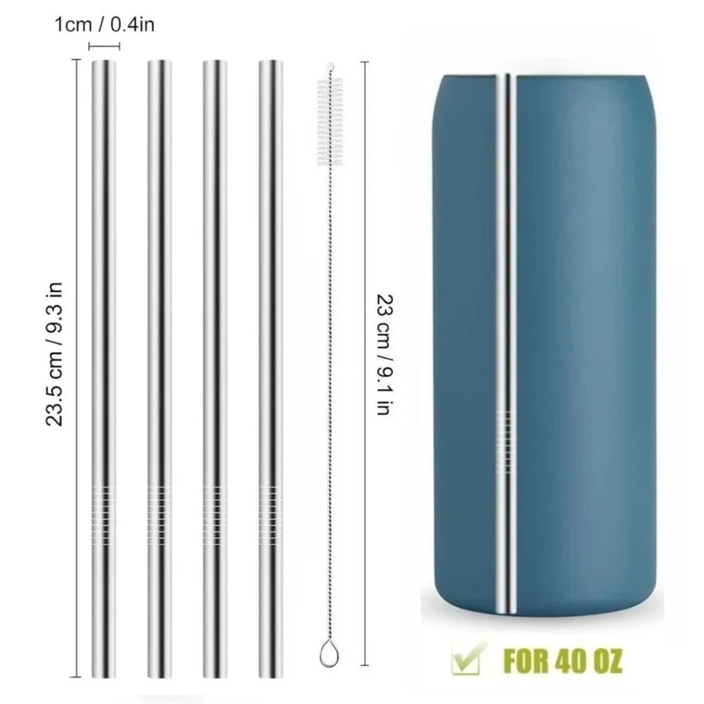 Water Cup Metal Straws 2/4 Pack 40 oz Water Bottle Stainless Steel Replacement Tube 0.4 Inch with Cleaning Brush Reusable Straws