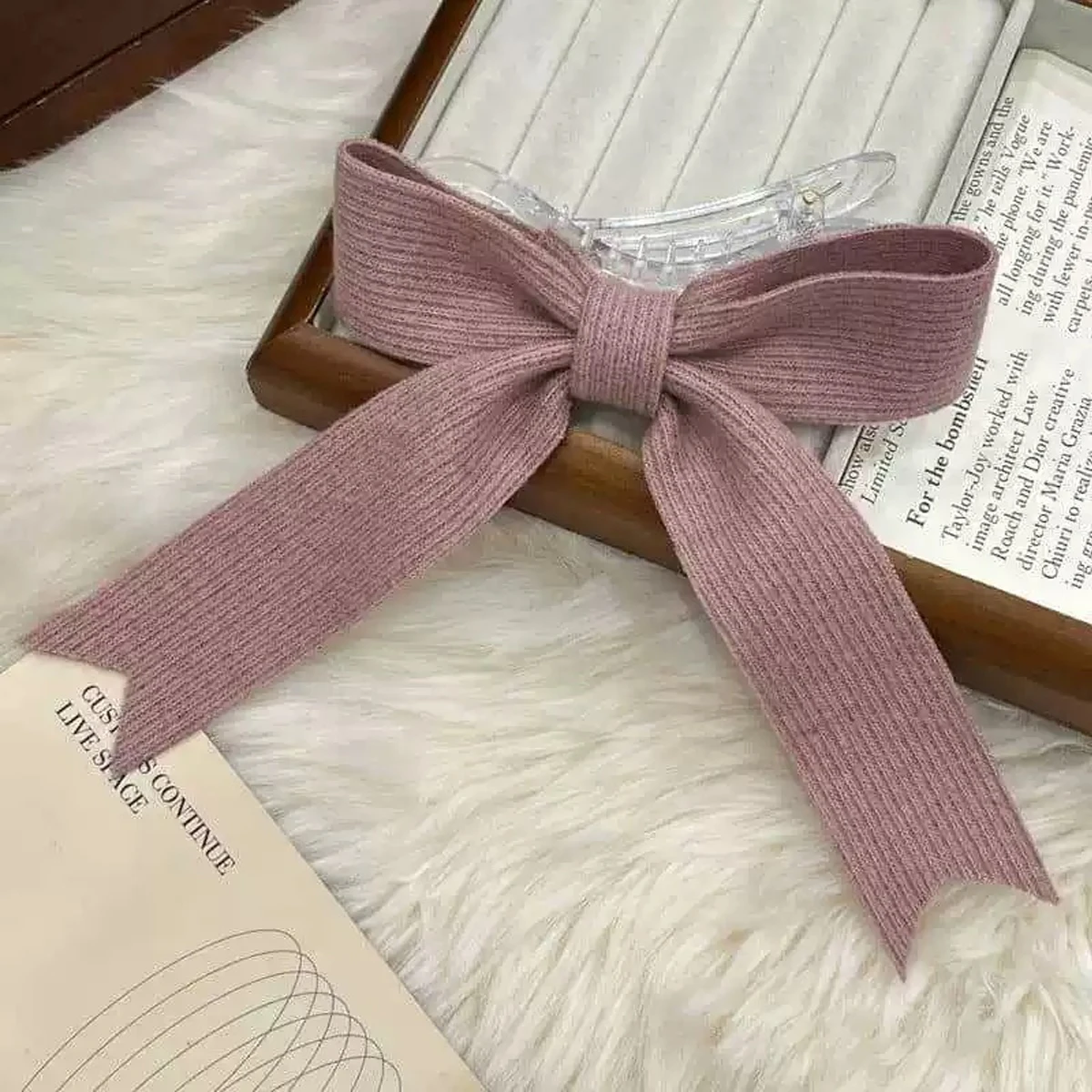1 Stück Schleifen-Haarspange im koreanischen Stil, vielseitige gewebte Entenschnabel-Clip aus Strickgarn, Herbst- und Winter-Hinterkopfhaar-Acce für sanfte Mädchen – Detail 7