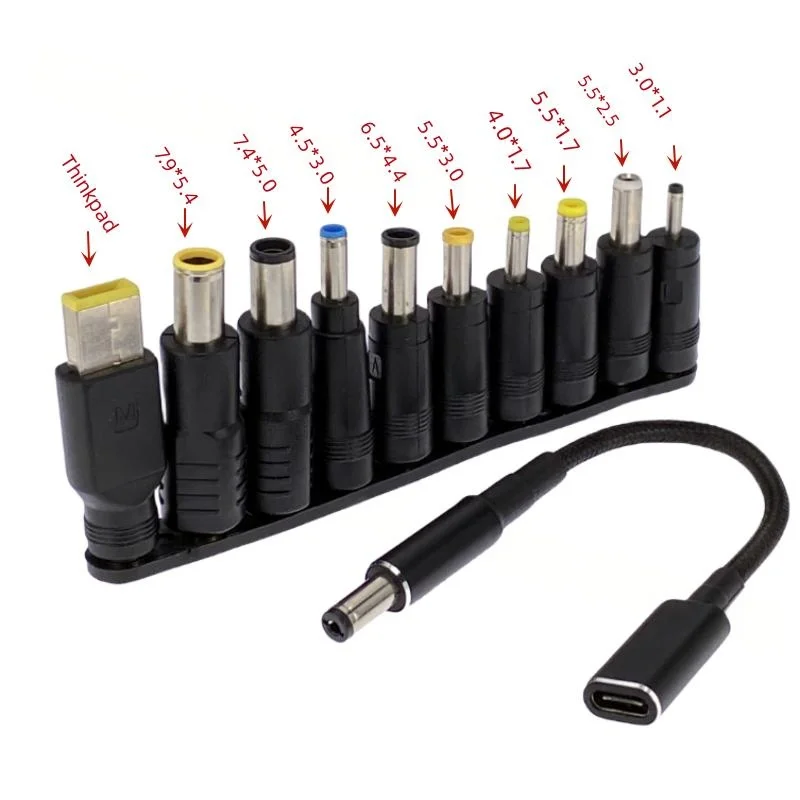100W 타입 C에서 범용 DC 잭 노트북 어댑터 커넥터 USB C 노트북 충전 케이블 코드 노트북 충전기 10개 커넥터