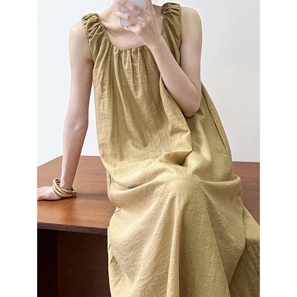 

Women Casual Square Collar Long Dress 2023 Summer Sexy Sleeveless Maxi Dresses Female Fashion Solid Color Beach Party Dresses