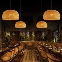 Bamboo Lantern Pendant Lamp Natural Rattan Wicker E27 LED Chandeliers Hand-Woven Lampshades Lighting Fixture Hanging Light 3