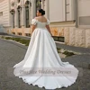 ElegantCustomized Satin Wedding Dresses Plus Size Sweetheart Bride Gowns Flowers Sweep Train Front Slit A-Line Robe De Mariee 2