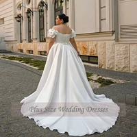 ElegantCustomized Satin Wedding Dresses Plus Size Sweetheart Bride Gowns Flowers Sweep Train Front Slit A-Line Robe De Mariee 2