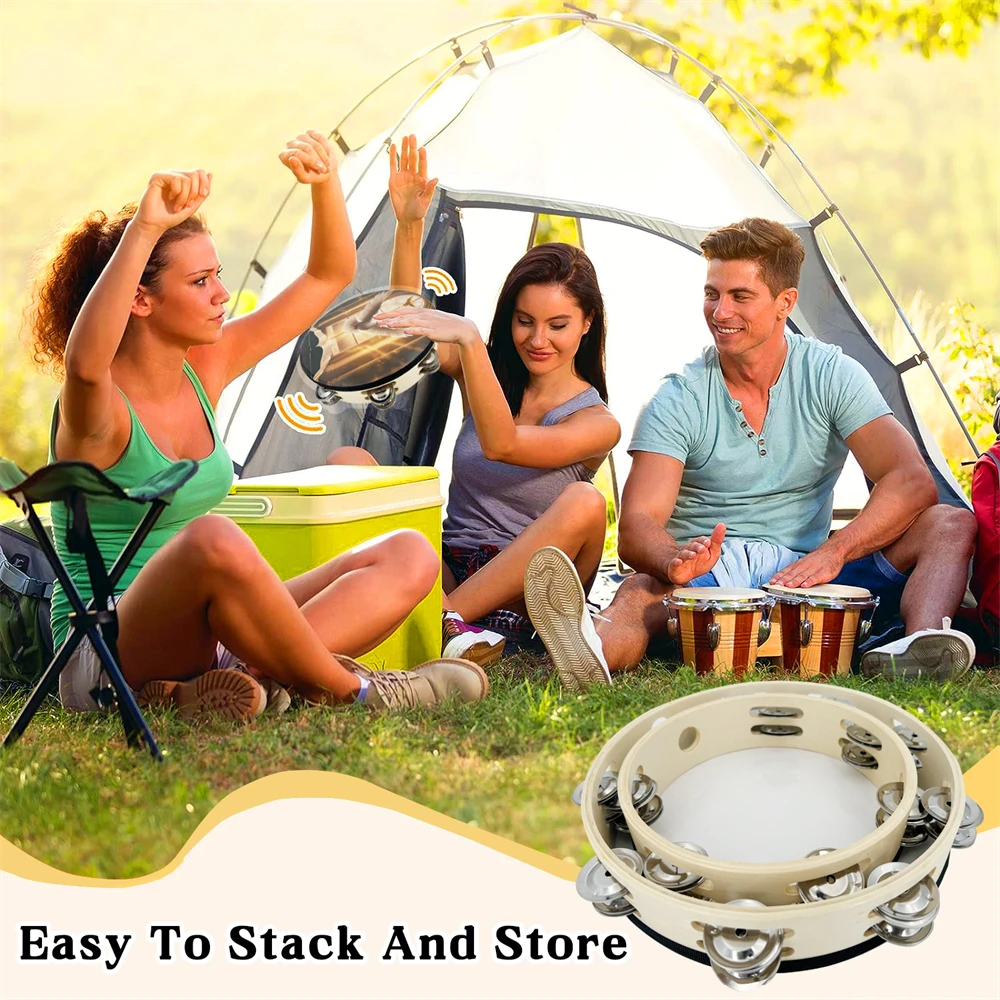 Hand tambourine 8/10-inch wooden tambourine double layer hand clap bell drum church peace dove pattern shake percussion instrument dance