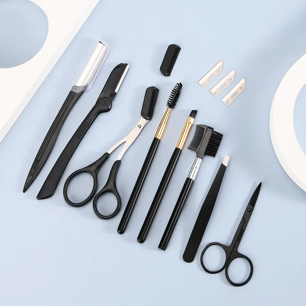 2-17 PCS Eyebrow Trimmer Set Eyebrow Razor Scraping Comb Razor Clip Scissors Tweezers Makeup Tools Sets