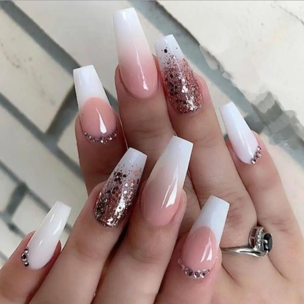 24pcs Long Ballerina French White Edge Press-On Nails