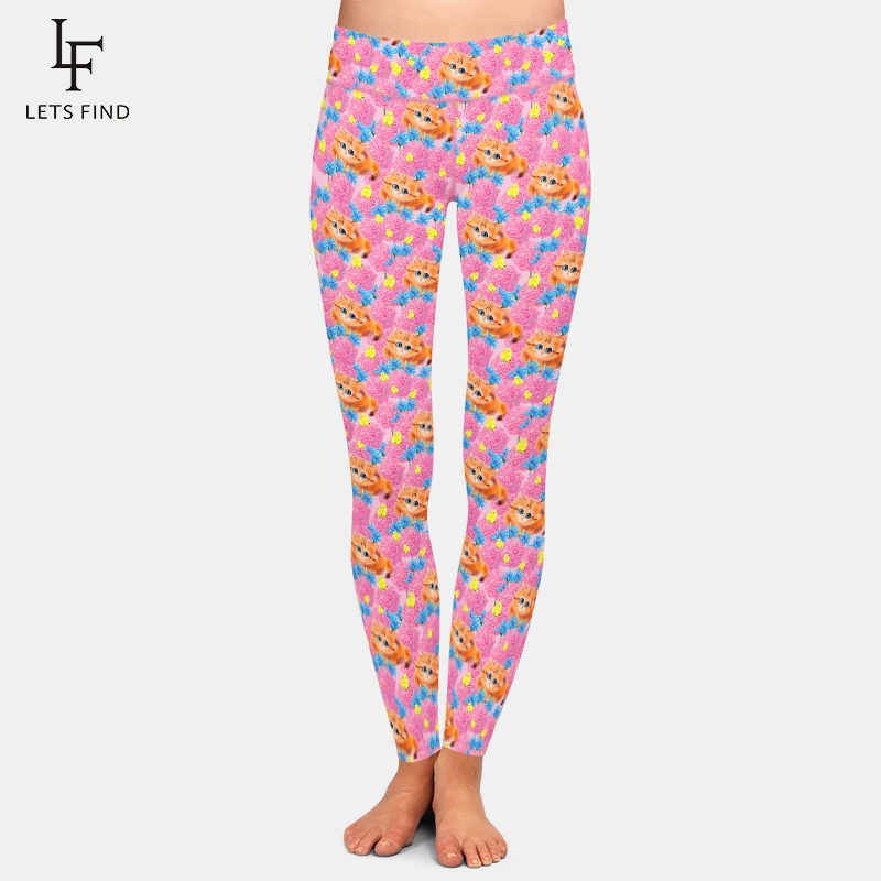 LETSFIND Fashion Women Leggings 3D Cute Kitten Watercolor Drawings  Print Leggins High Quality Fitness Pants Polyester