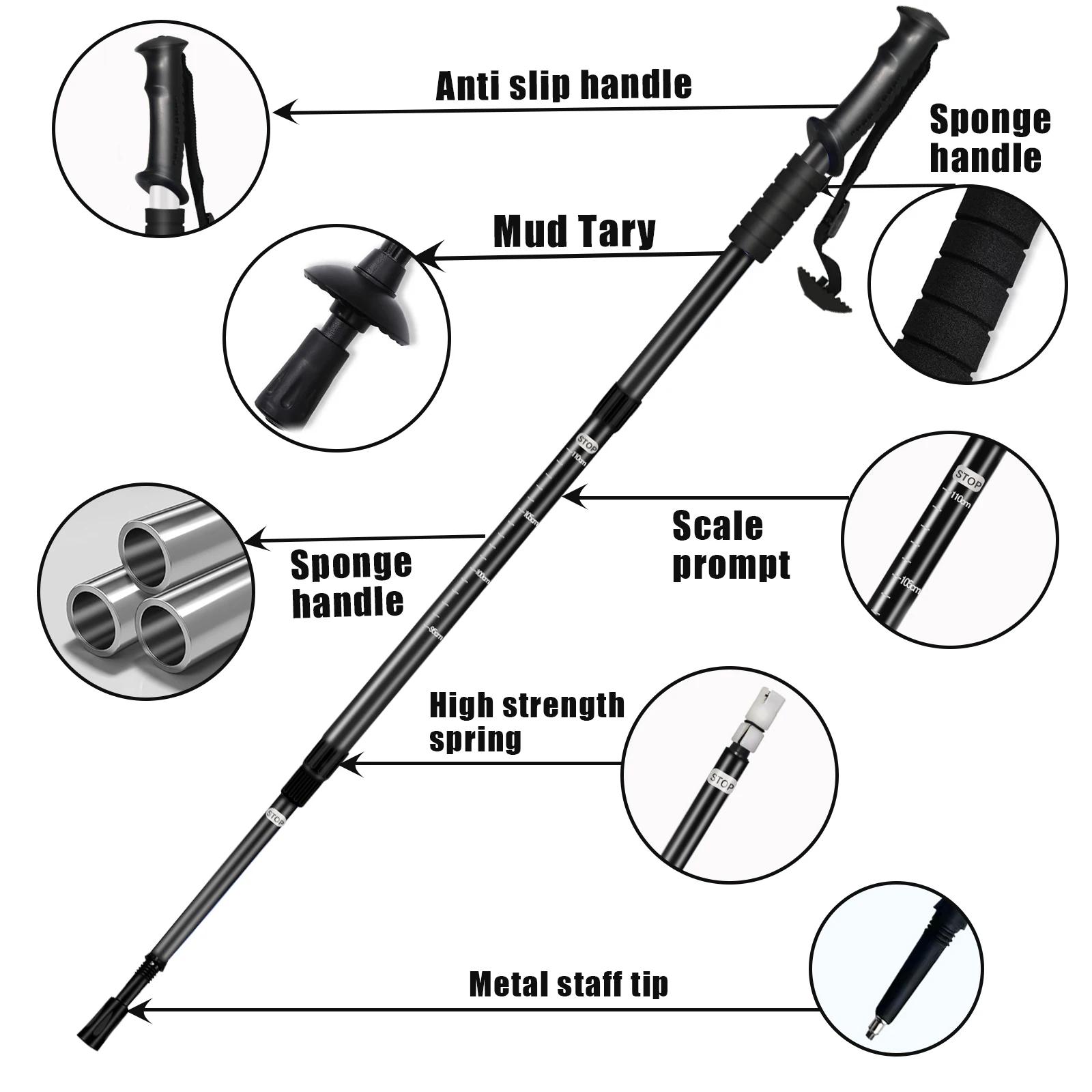 Aluminium Alloy Teleskopic Stick Hiking Poles Trekking Walking Stick Ultralight  Adjustable No Slip Absorber Walking Cane 3
