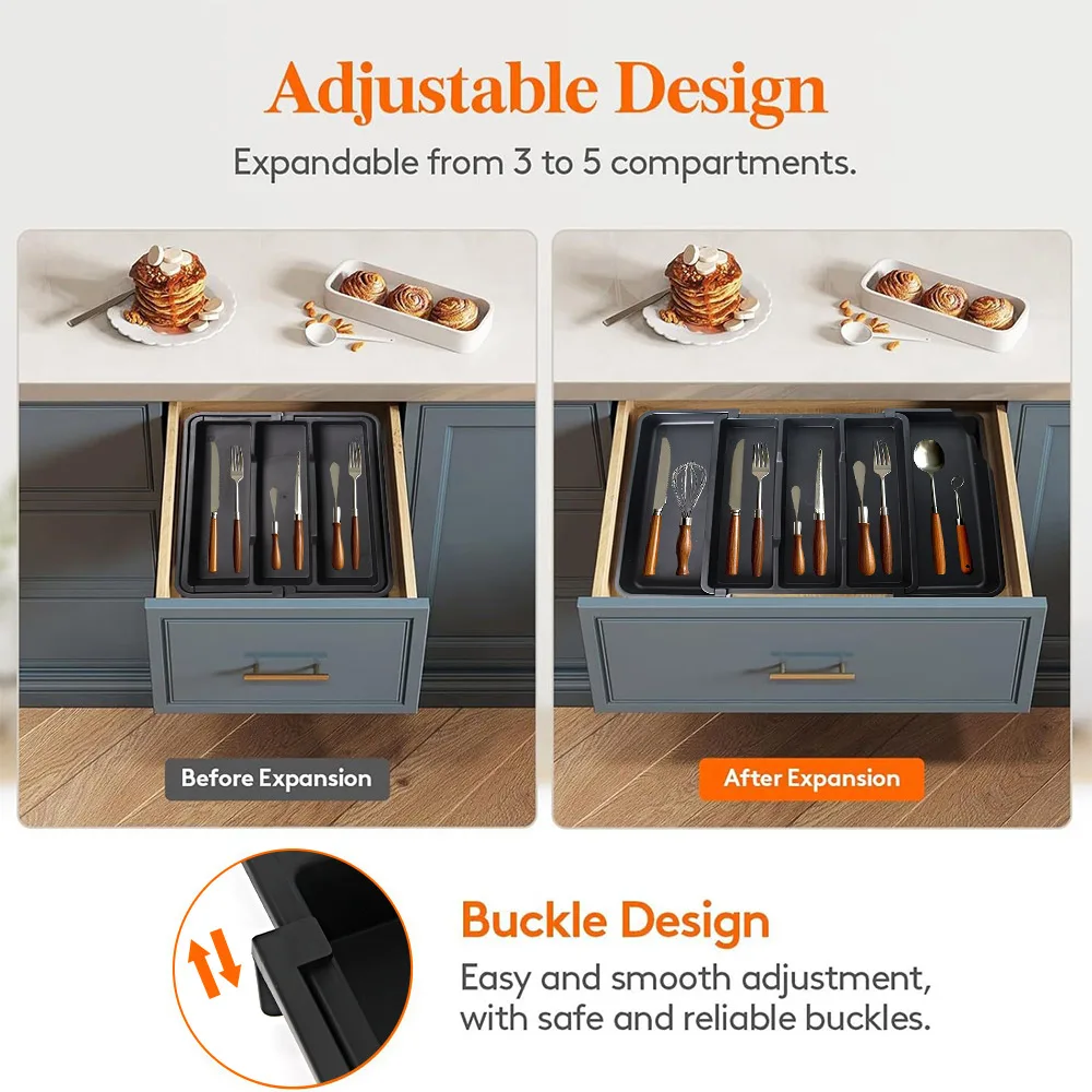 Extended Tableware Storage Box Cook Utensil Organizer PP Material Adjustable Kitchen Knife Fork Storage Divider Cutlery Holder