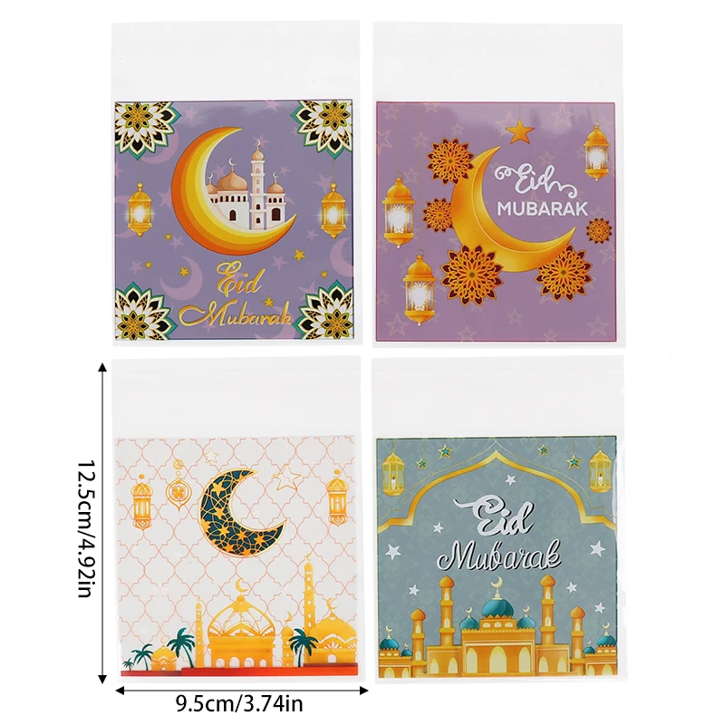 100Pcs Eid Mubarak Candy Cookie Bag Plastic Moon Star Gift Baking Packing Bags 2026 Muslim Islamic Party Supplies Ramadan Kareem