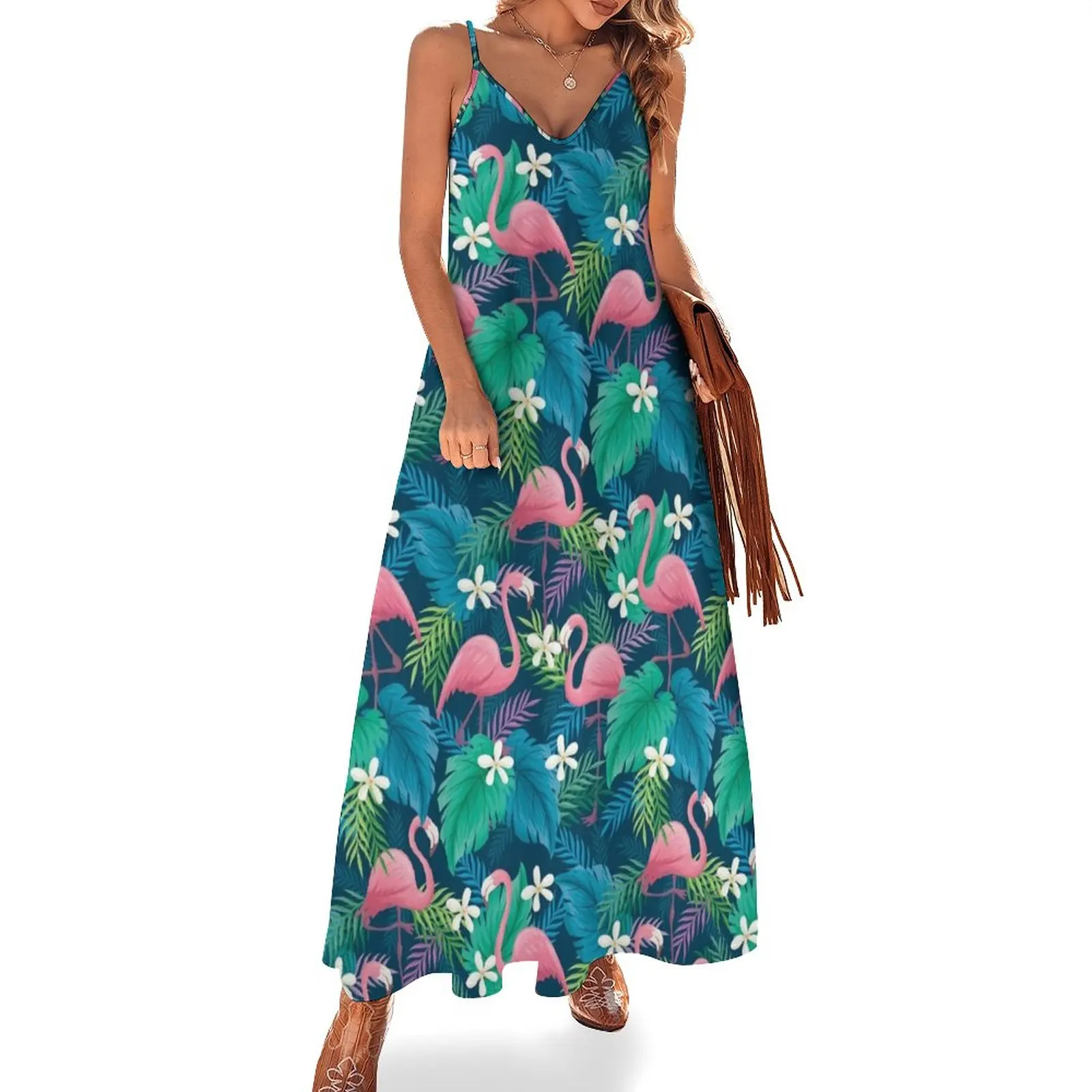 

Colorful flamingo pattern Sleeveless Dress prom dress women's elegant loose dresses purple dress