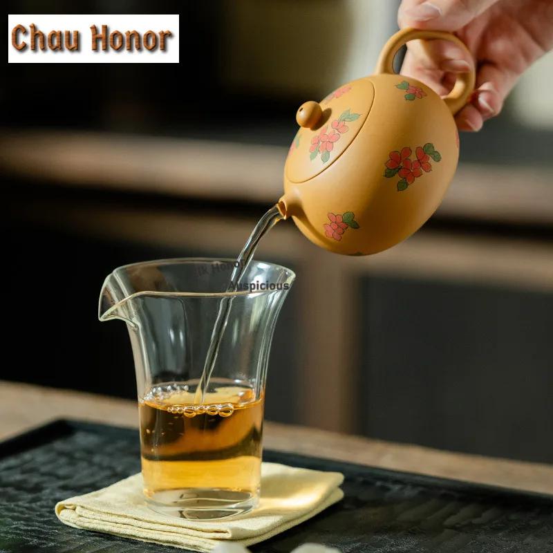 150ml Hand-painted Flower Xishi Teapot Handmade Tea Infuser Pot Tea Making Kettle With Ball Hole Zisha Tea Ceremony Ornaments